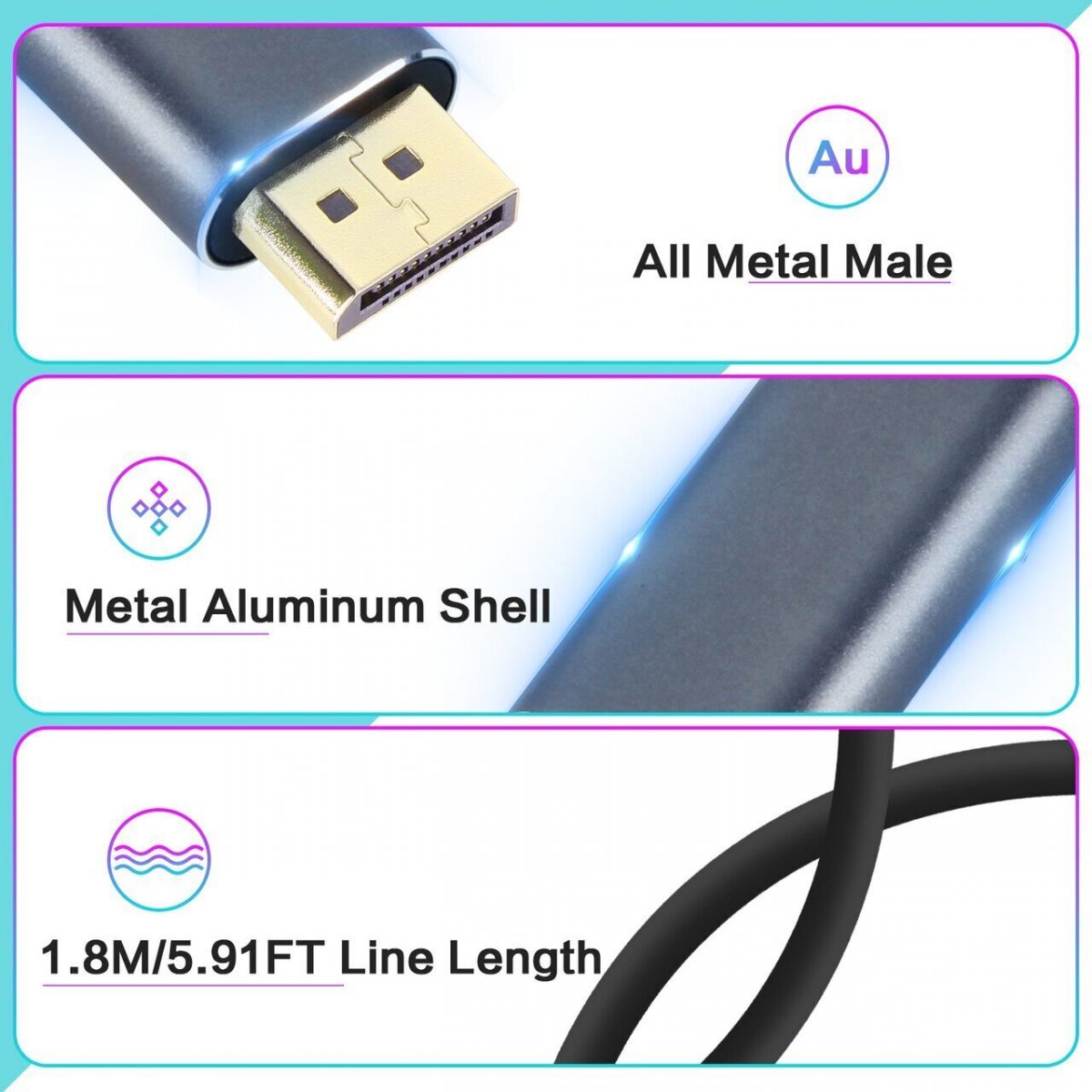Кабель-адаптер USB 3.1 Type-Cm --> DP(m) 4K@60Hz, 1.8m , Aluminium Shell,VCOM <CU422MC-1.8M>
