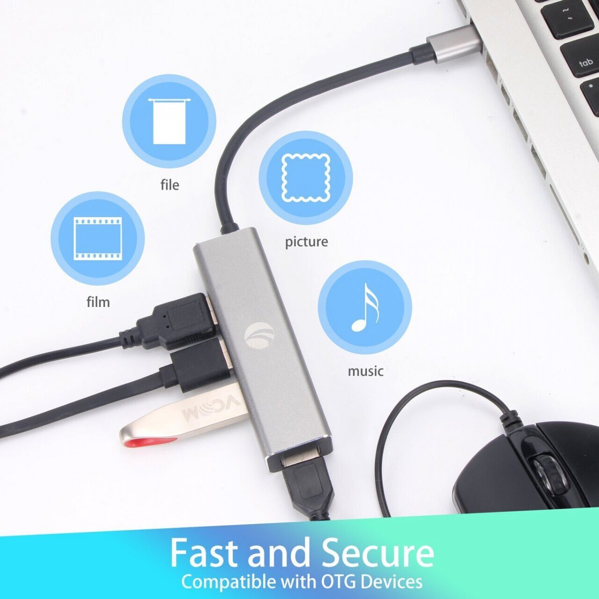 Кабель-концентратор USB 3.1 Type-Cm to 4 port USB3.0(f)  Aluminum Shell VCOM <DH310A>