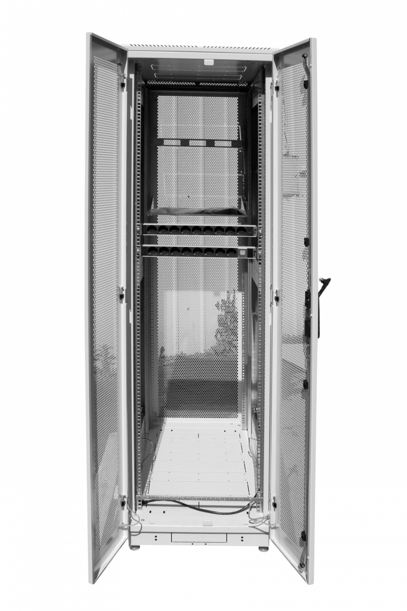Шкаф телекоммуникационный напольный 47U (800 × 1000) дверь перфорированная, задние двойные перф.