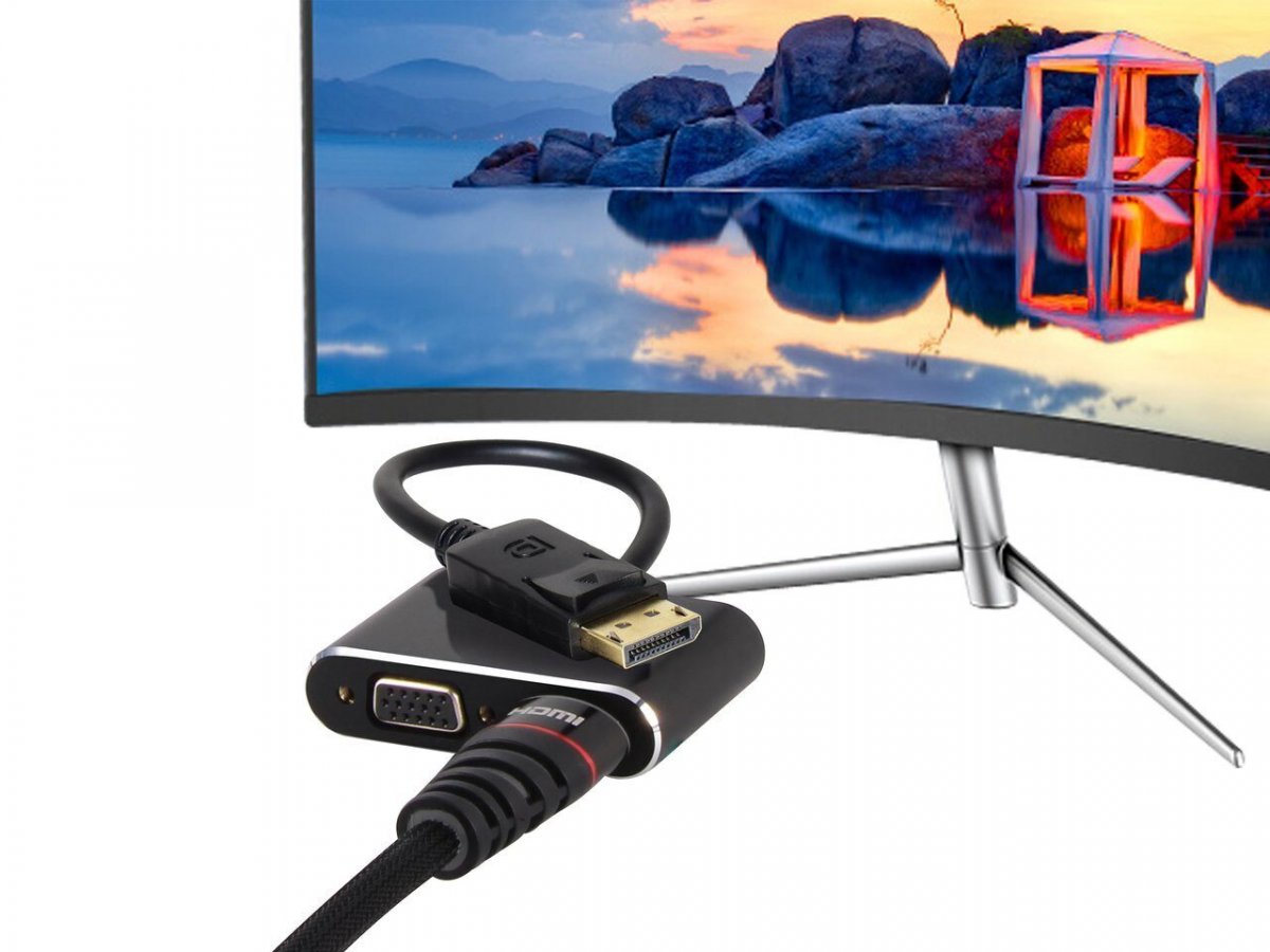 Кабель-переходник DisplayPort(M) ---> HDMI(F)+VGA(F)4K@30Hz VCOM Allum shell<CG640M-0.15>