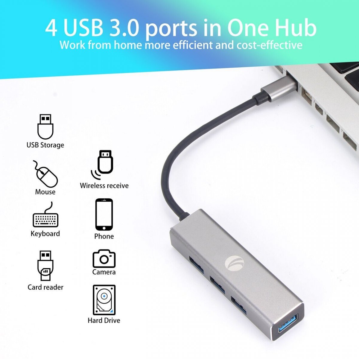 Кабель-концентратор USB 3.1 Type-Cm to 4 port USB3.0(f)  Aluminum Shell VCOM <DH310A>
