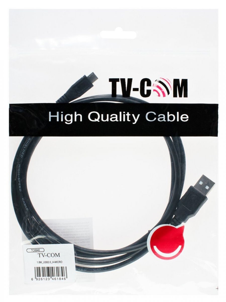 Кабель TV-COM USB 2.0 A to micro-B (1.8 м) черный