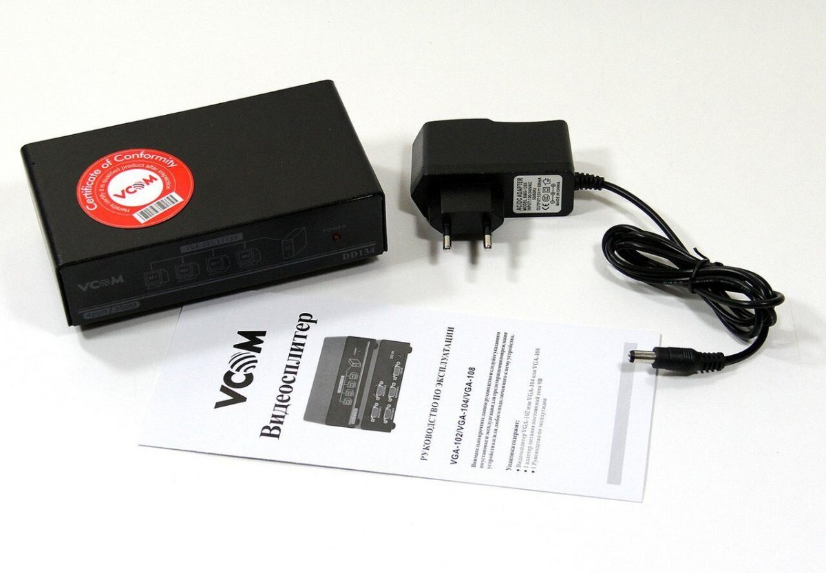 Разветвитель VGA 1 to 4-port 1(VGA15F+4VGA15F)+блок питания VCOM