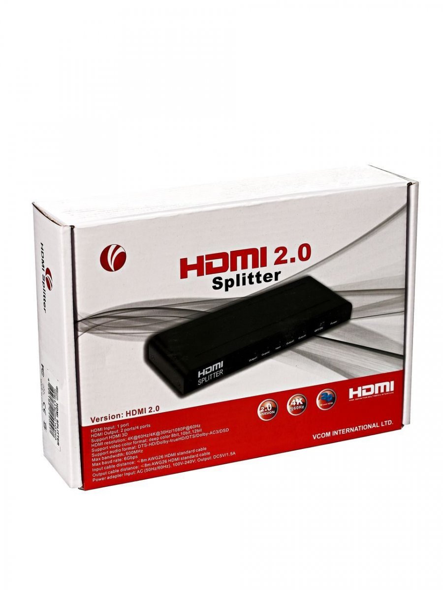 Разветвитель HDMI Splitter 1-->2 2.0v, VCOM DD422