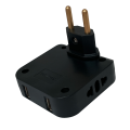 Тройник для розетки плоский, черный, с USB