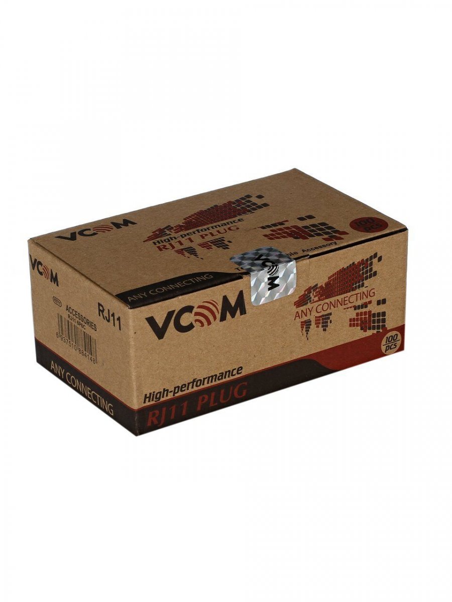 Коннектор телефонный RJ-11 6P6C (6 мест, 6 контактов) 100 шт. в упаковке <VTE7717-1/100> VCOM