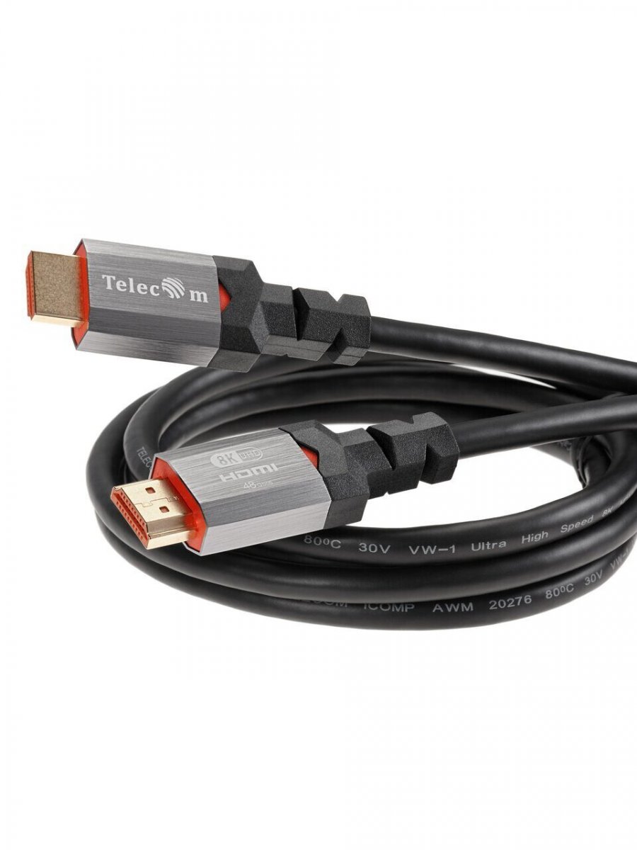 Кабель HDMI 19M/M,ver. 2.1, 8K@60 Hz 2m метал разъемы, Telecom <TCG365-2M>