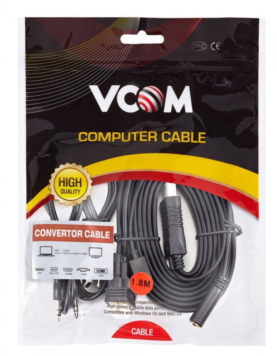 Кабель-переходник HDMI(M)+microUSB --> VGA_M+audio 1,8м 1080*60Hz, VCOM <CG598-1.8M>