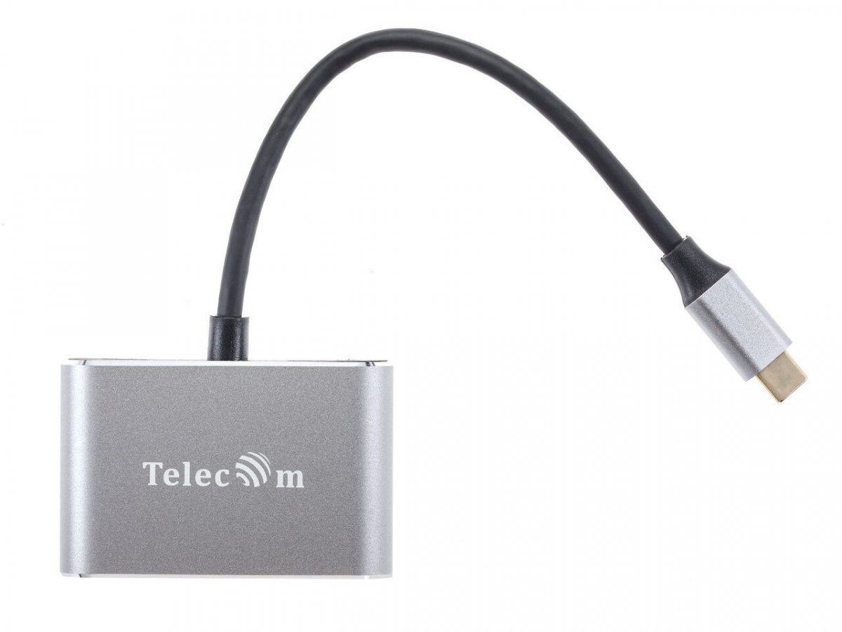 Кабель-концентратор  USB3.1 Type-Cm --> HDMI (f)+VGA(f), Alum Grey 4K@30 Hz,Telecom<TUC050>