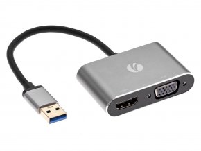 Кабель-переходник USB 3.0 (Am) --> HDMI(f)+VGA(f), Aluminum Shell, VCOM 