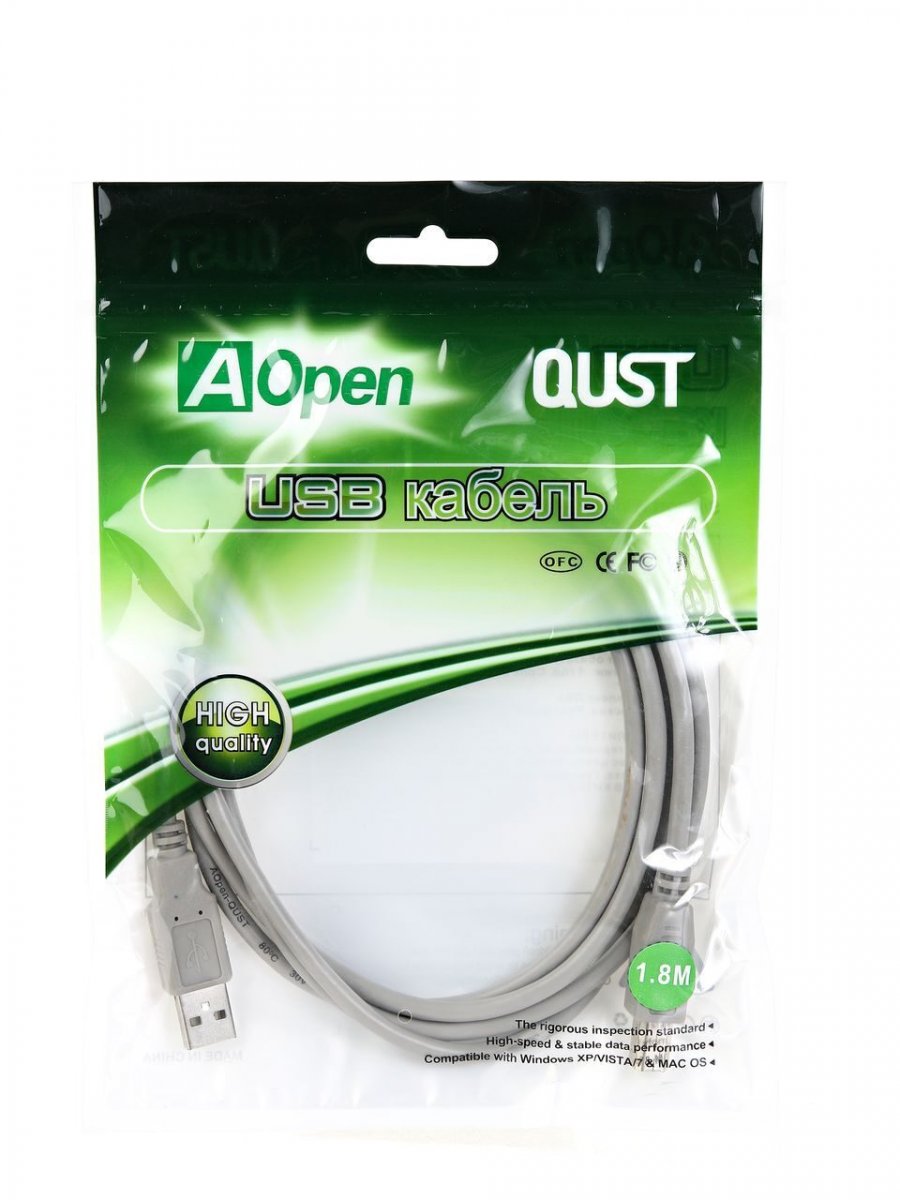 Кабель соединительный Aopen USB2.0 AM/BM 1.8m серый (ACU201G-1.8M)