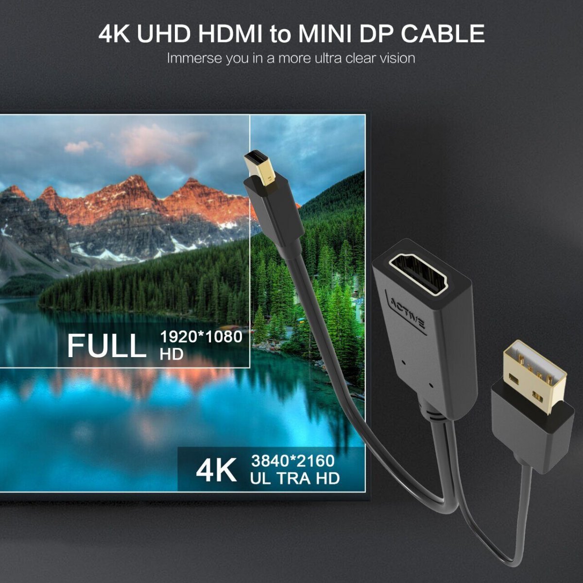 Кабель-переходник HDMI(F) +USB---> miniDP(M) 0.15m  4K*30Hz VCOM<CG497-0.15>