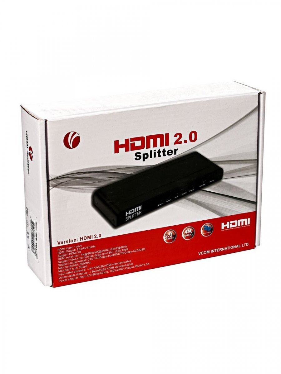 Разветвитель HDMI Spliitter 1=>4 2.0v, VCOM DD424