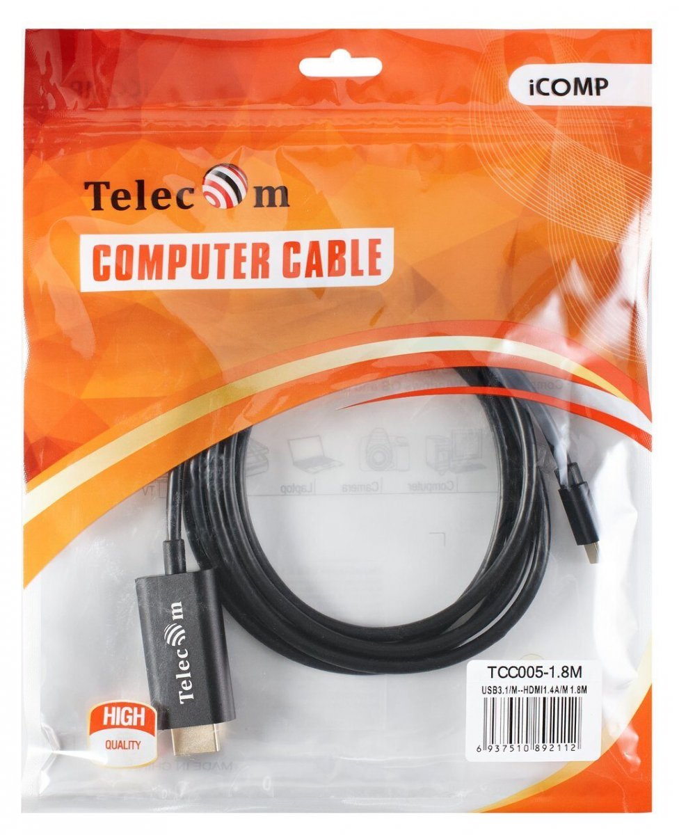 Кабель-адаптер USB3.1 Type-C(m) to HDMI A(m) 4K@30Hz, 1.8m, Telecom <TCC005-1.8M>