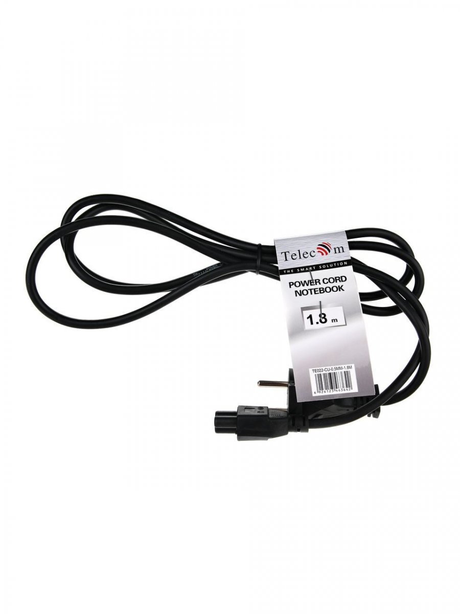 Кабель питания для ноутбуков 3-pin, с заземлением, 220V (EURO) 1.8м,медь, Telecom