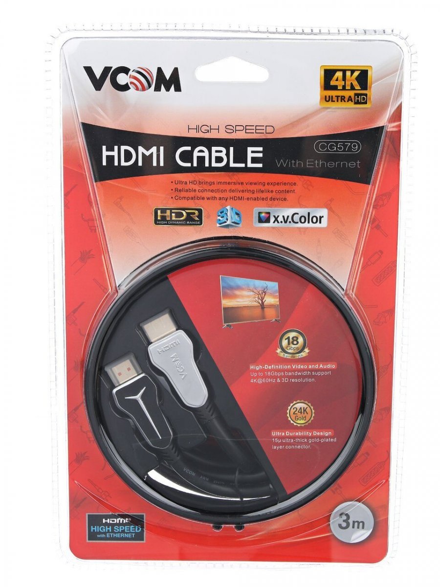 Кабель HDMI 19M/M,ver. 2.0, 4K@60 Hz VCOM CG579-3M