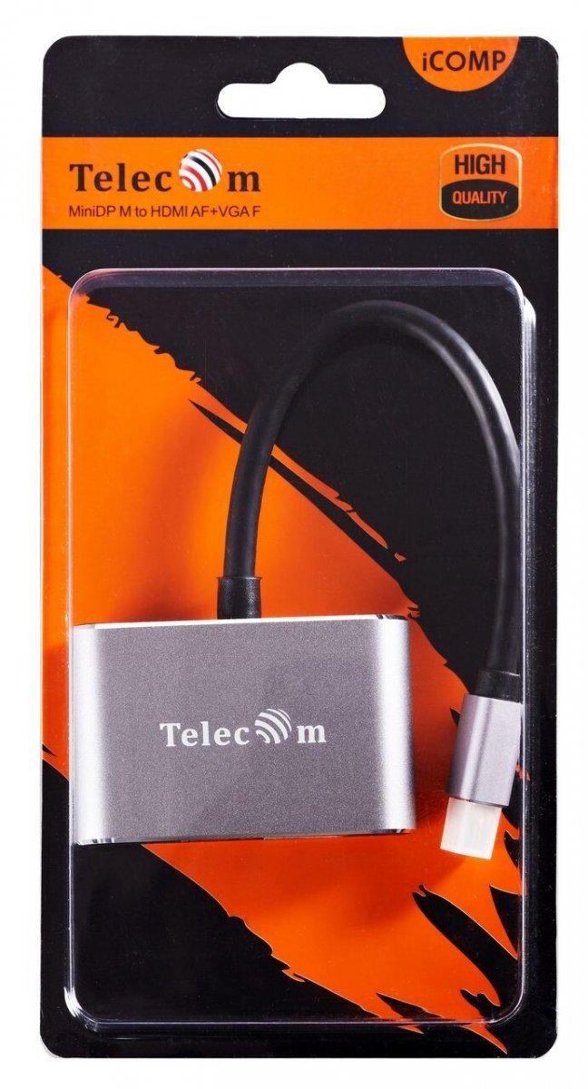 Кабель-переходник Mini DisplayPort (M) -> HDMI (F)+VGA (F) 4K@30Hz Alum Grey Telecom (TA6080)