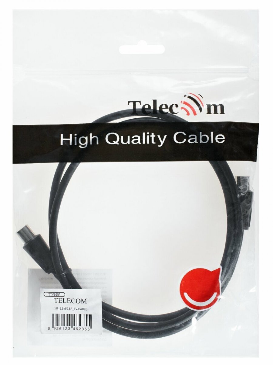Кабель удлинительный антенный 9.5mm, 75Ом,ТВ-М to ТВ-F, 1m, Telecom (TTV9501-1M)