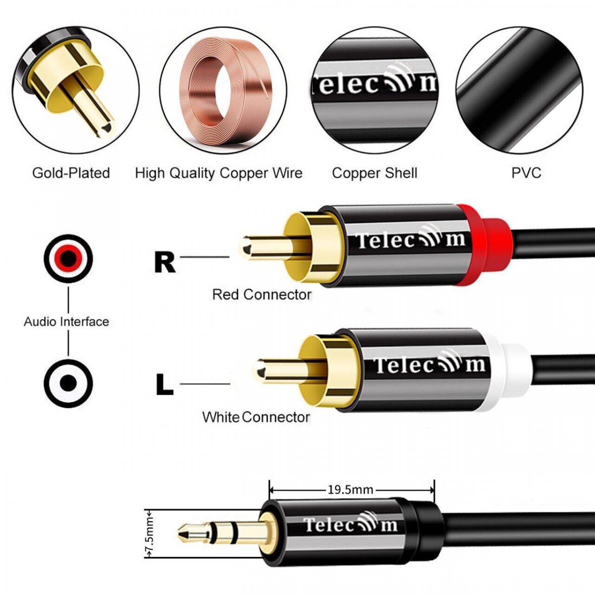 Кабель соединит 3.5 Jack (M) - 2xRCA (M), 3м Telecom PRO <TAV7183M-3M>