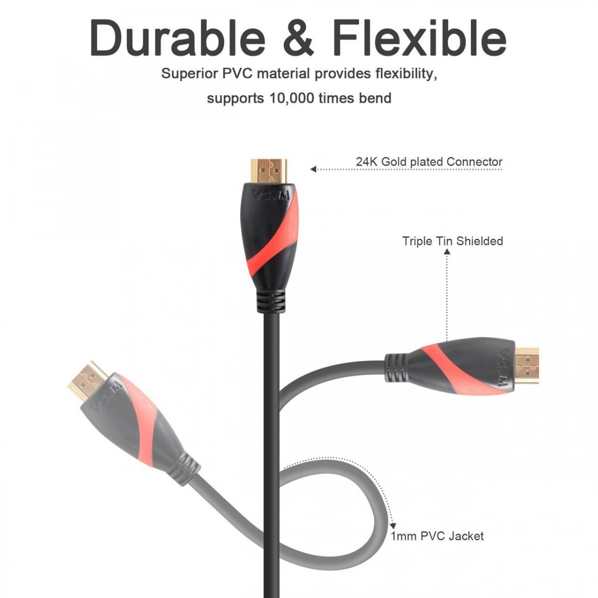 Кабель HDMI 19M/M ver. 2.0 black red, 0.5m VCOM <CG525-R-0.5>