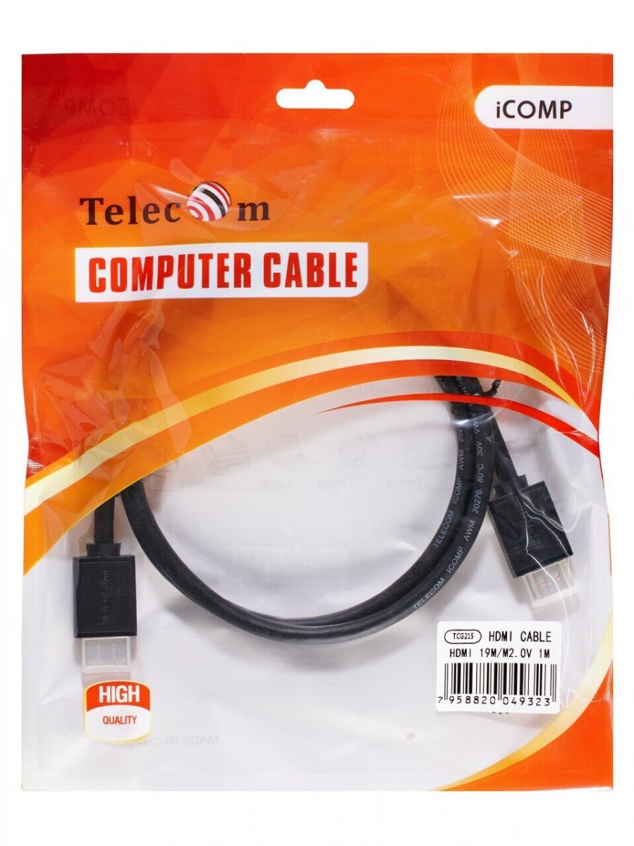 Кабель HDMI-19M --- HDMI-19M ver 2.0+3D/Ethernet ,1m Telecom <TCG215-1M>