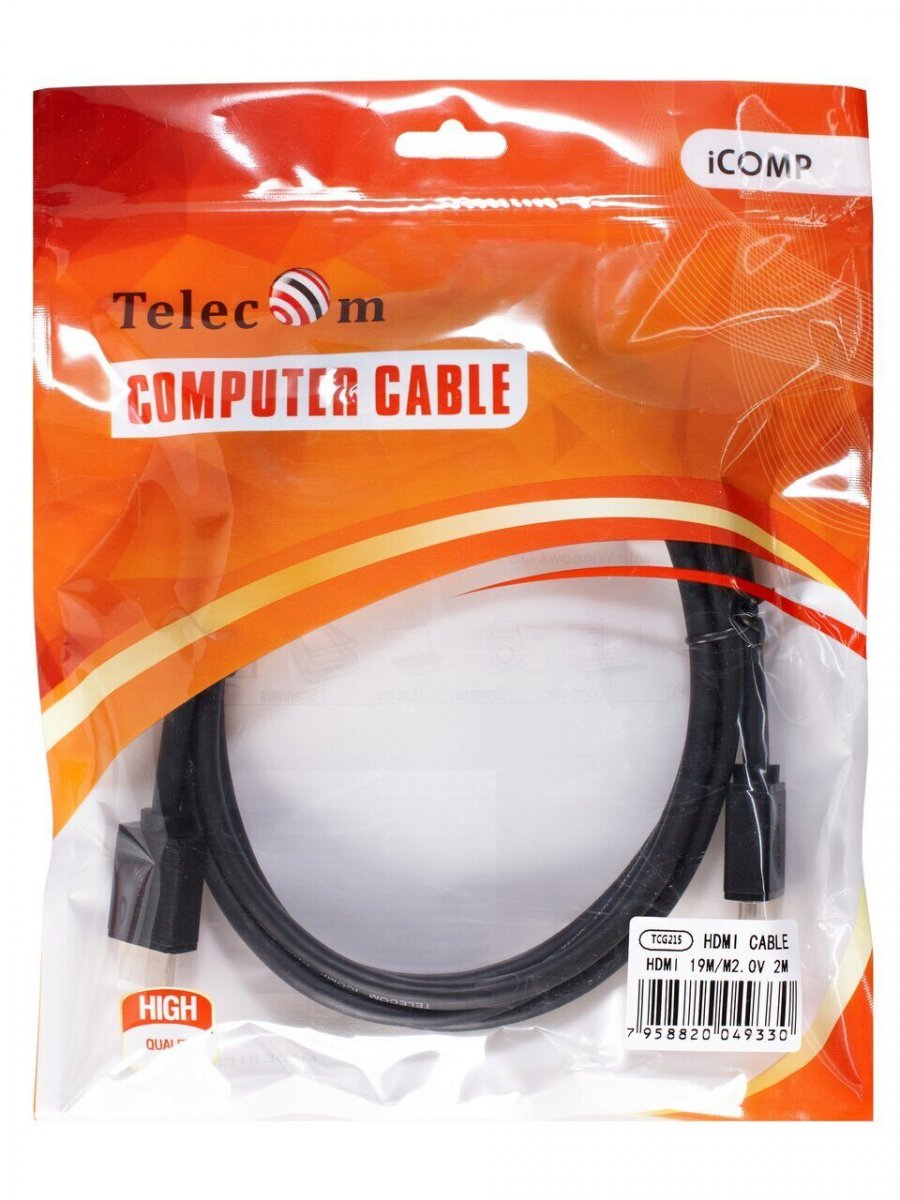 Кабель HDMI-19M --- HDMI-19M ver 2.0+3D/Ethernet ,2m Telecom <TCG215-2M>