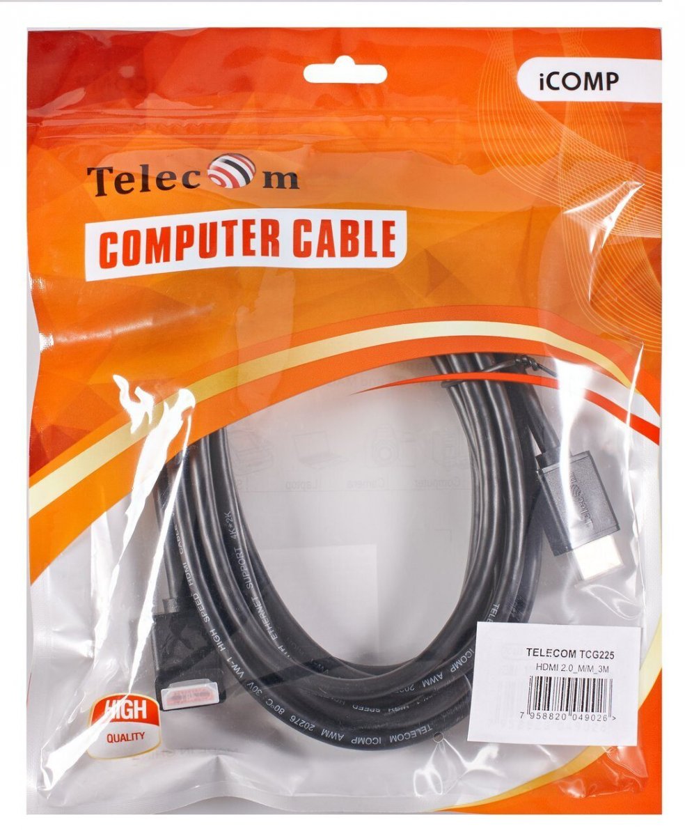 Кабель HDMI---HDMI ver 2.0 угловой коннектор 90град  3м,Telecom <TCG225-3M>