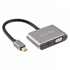 Кабель-переходник Mini DisplayPort (M) -> HDMI (F)+VGA (F) 4K@30Hz Alum Grey Telecom (TA6080)
