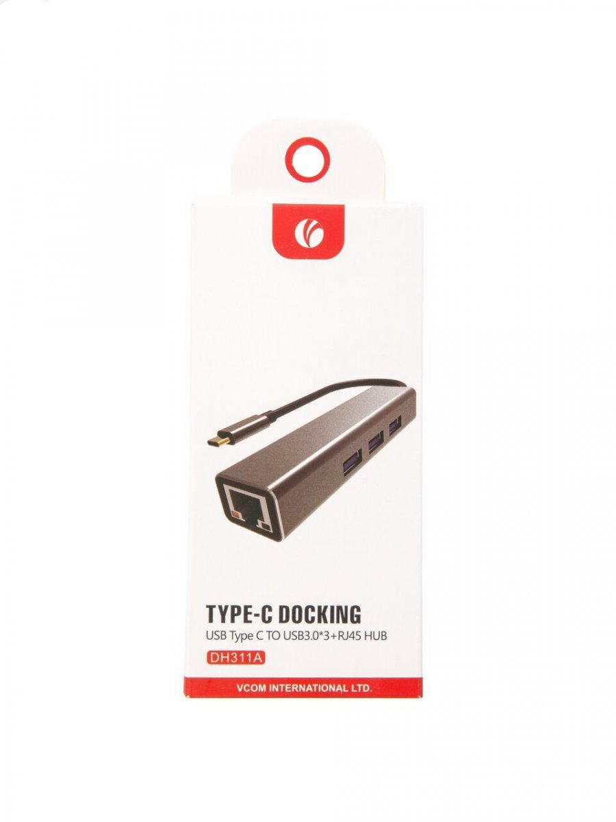 Кабель-концентратор USB 3.1 Type-Cm --> RJ-45+3port USB3.0(f)  Aluminum Shell VCOM <DH311A>