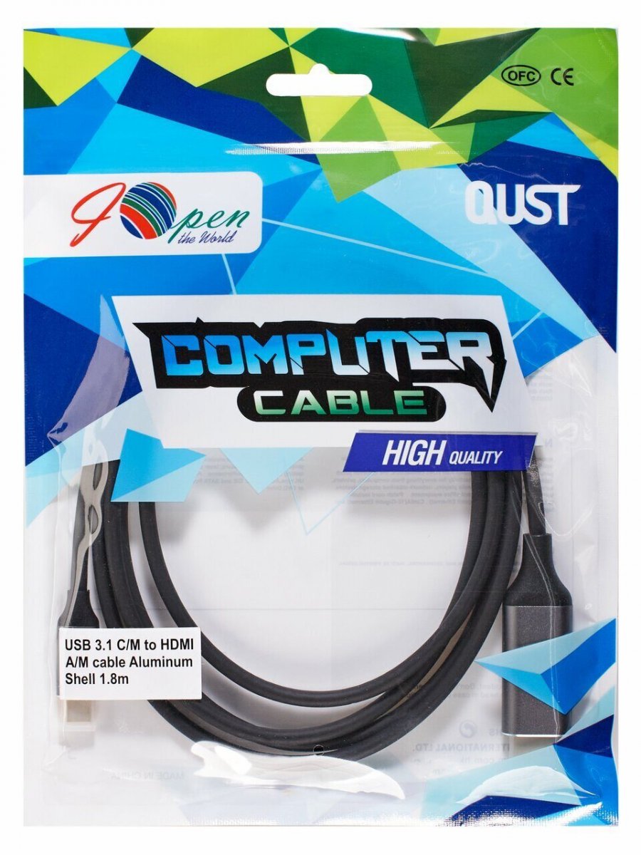 Кабель USB 3.1 Type-Cm --> HDMI A(m) 4K@60Hz,1.8m,Alum,iOpen(Aopen/Qust) <ACU423MC-1.8M>