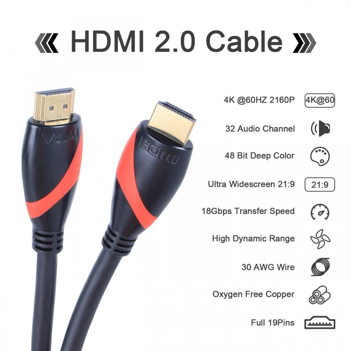 Кабель HDMI 19M/M ver. 2.0 black red, 1.5m VCOM <CG525-R-1.5>
