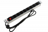 Блок розеток Rem-16 с выкл., 8 Schuko, 16A, алюм., 19", шнур 1,8 м.