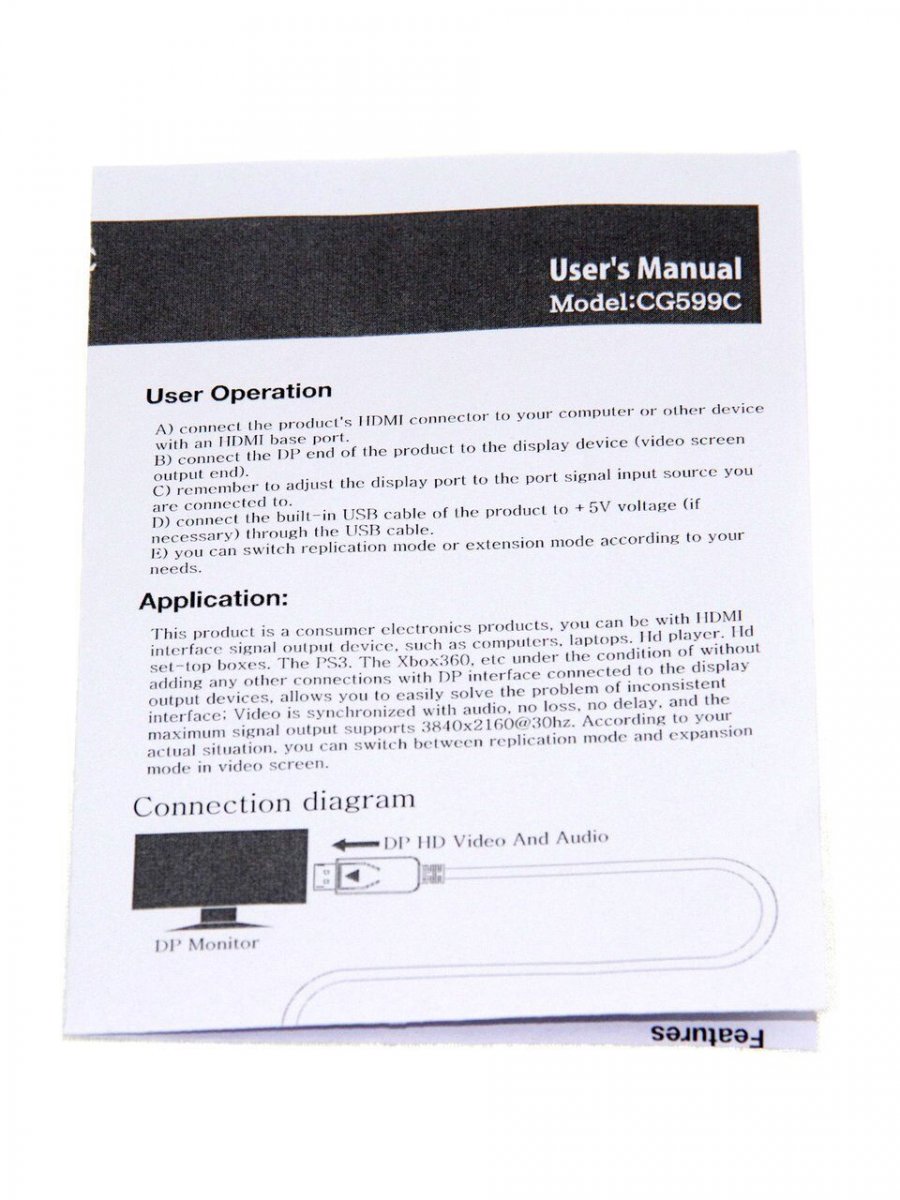 Кабель-переходник HDMI(M) +USB---> DP(M)  4K*30Hz VCOM 1.8M (CG599C-1.8M)