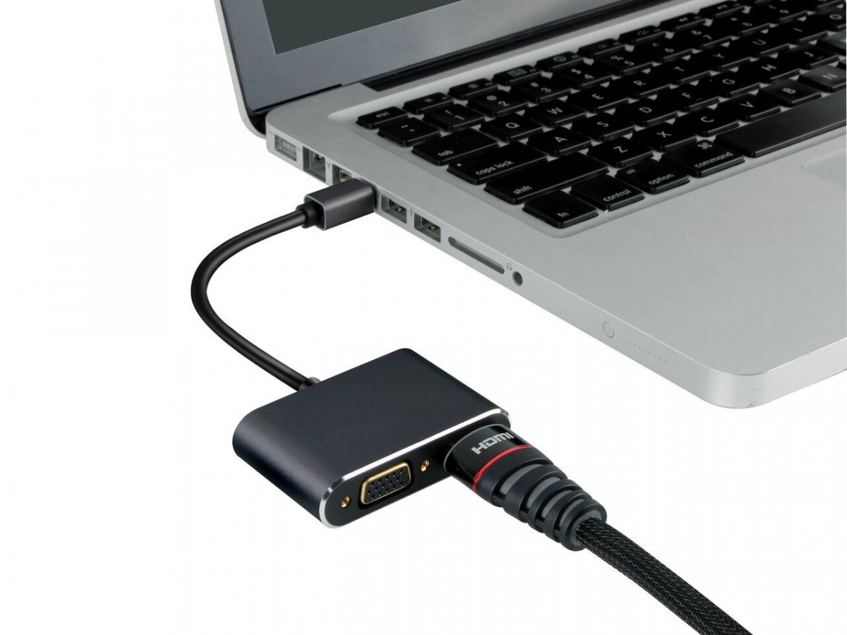 Кабель-переходник miniDisplayPort(M) ---> HDMI(F)+VGA(F)4K@30Hz VCOM Allum shell<CG646M-0.15>