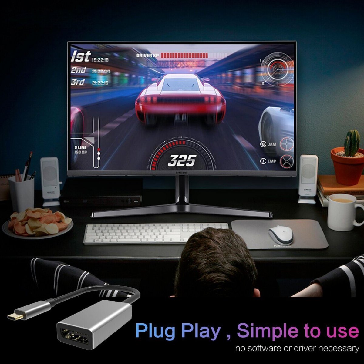 Кабель-адаптер USB 3.1 Type-Cm to DP(f) 3840x2160@60Hz, 0.2m VCOM <CU422M>
