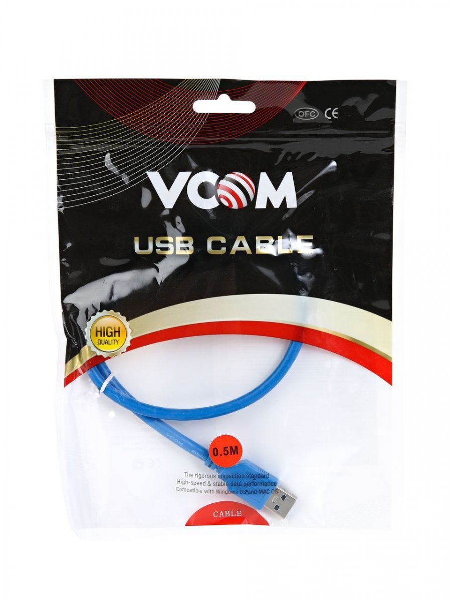 Кабель удлинительный USB3.0 A(m) to A(f) 0.5m VCOM (VUS7065-0.5M)