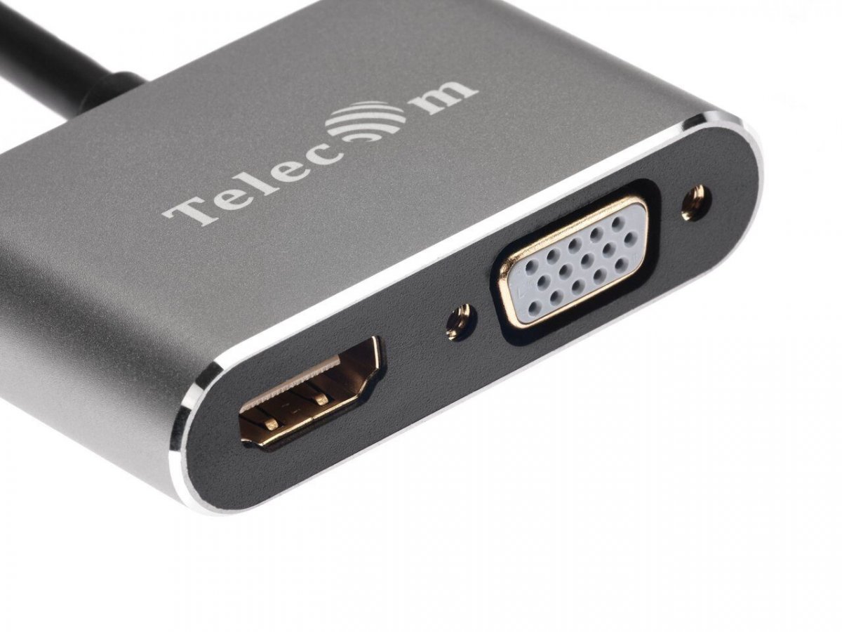 Кабель-переходник Mini DisplayPort (M) -> HDMI (F)+VGA (F) 4K@30Hz Alum Grey Telecom (TA6080)