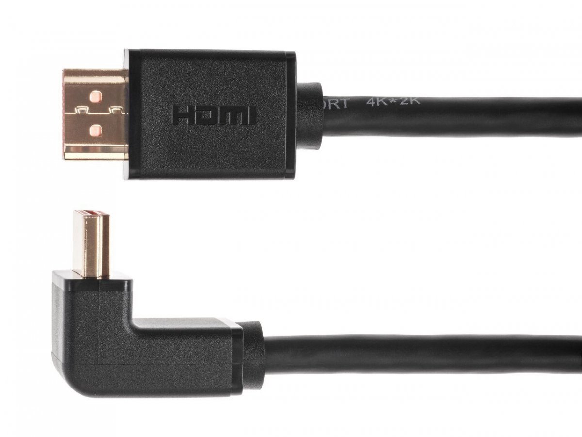 Кабель HDMI---HDMI ver 2.0 угловой коннектор 90град  2м,Telecom <TCG225-2M>