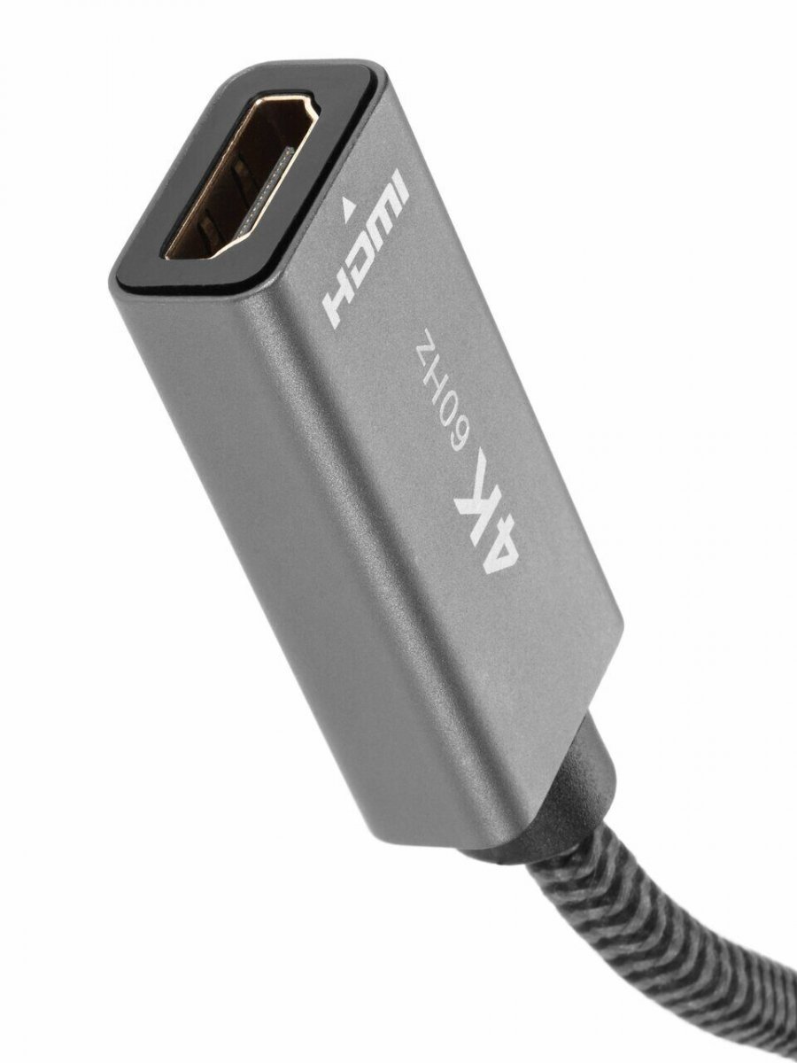 Кабель-переходник DP --> HDMI-F 0.2m , серый металлик, оплетка, 4K@60Hz, Telecom (TA560)