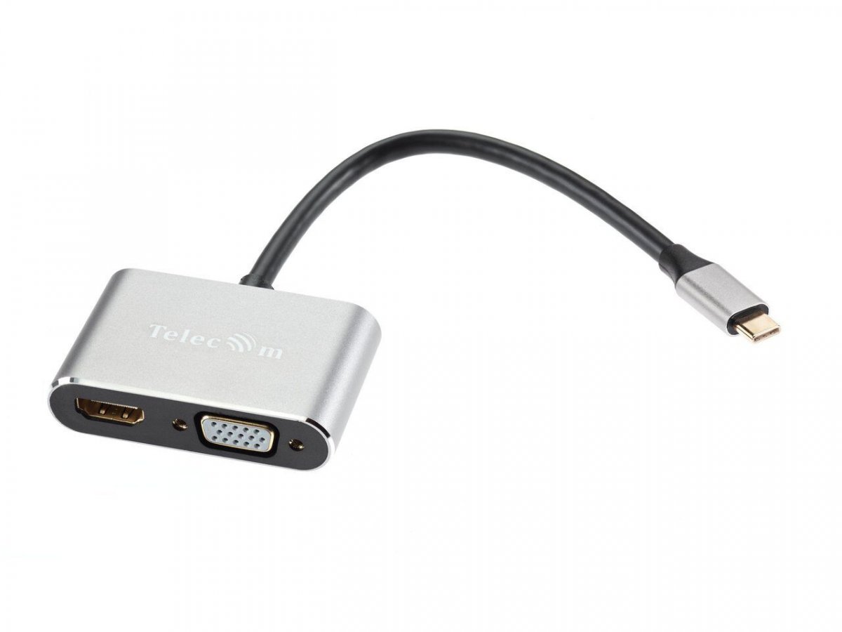 Кабель-концентратор  USB3.1 Type-Cm --> HDMI (f)+VGA(f), Alum Grey 4K@30 Hz,Telecom<TUC050>