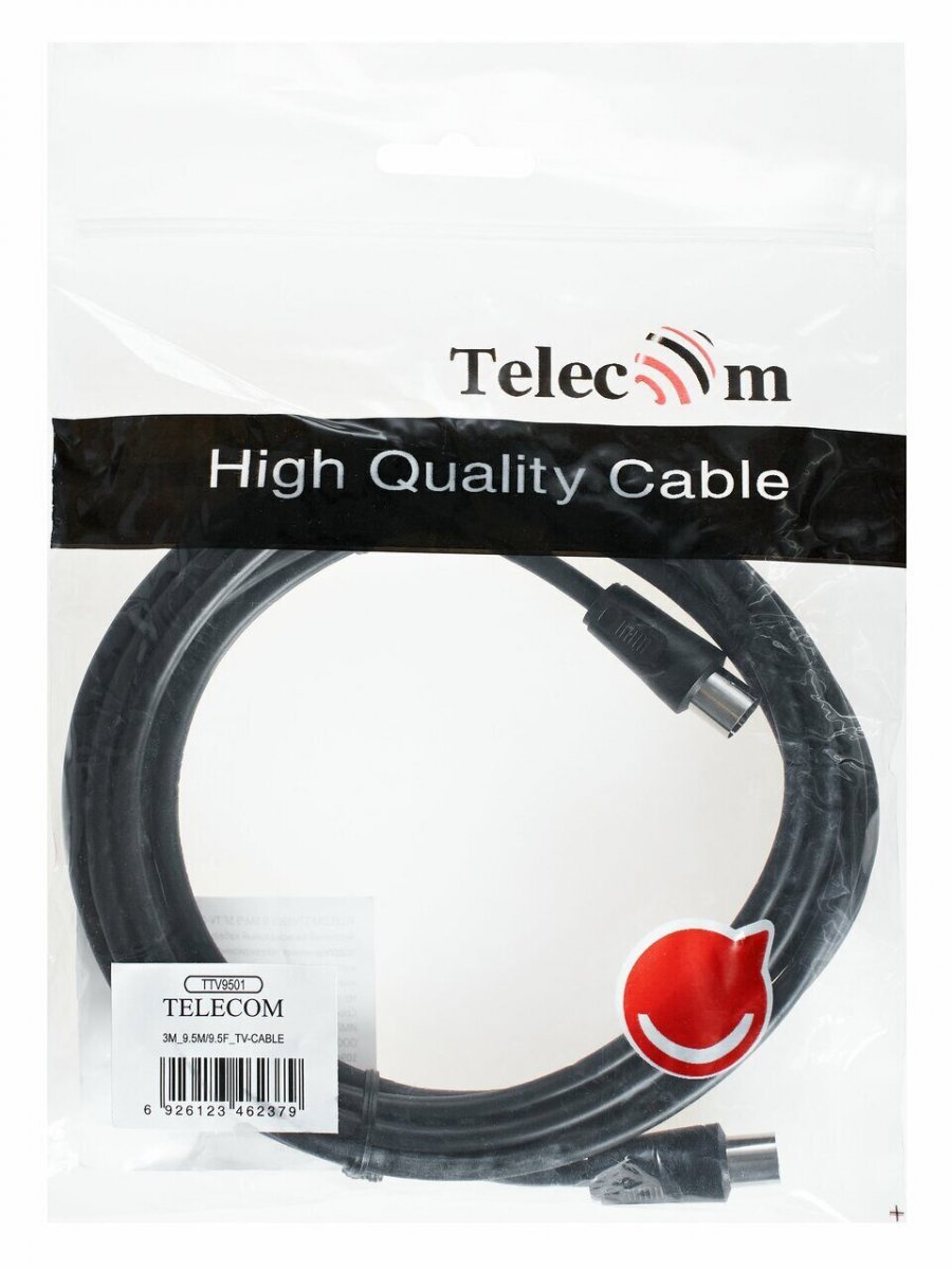 Кабель удлинительный антенный 9.5mm, 75Ом,ТВ-М to ТВ-F, 2m, Telecom (TTV9501-2M)
