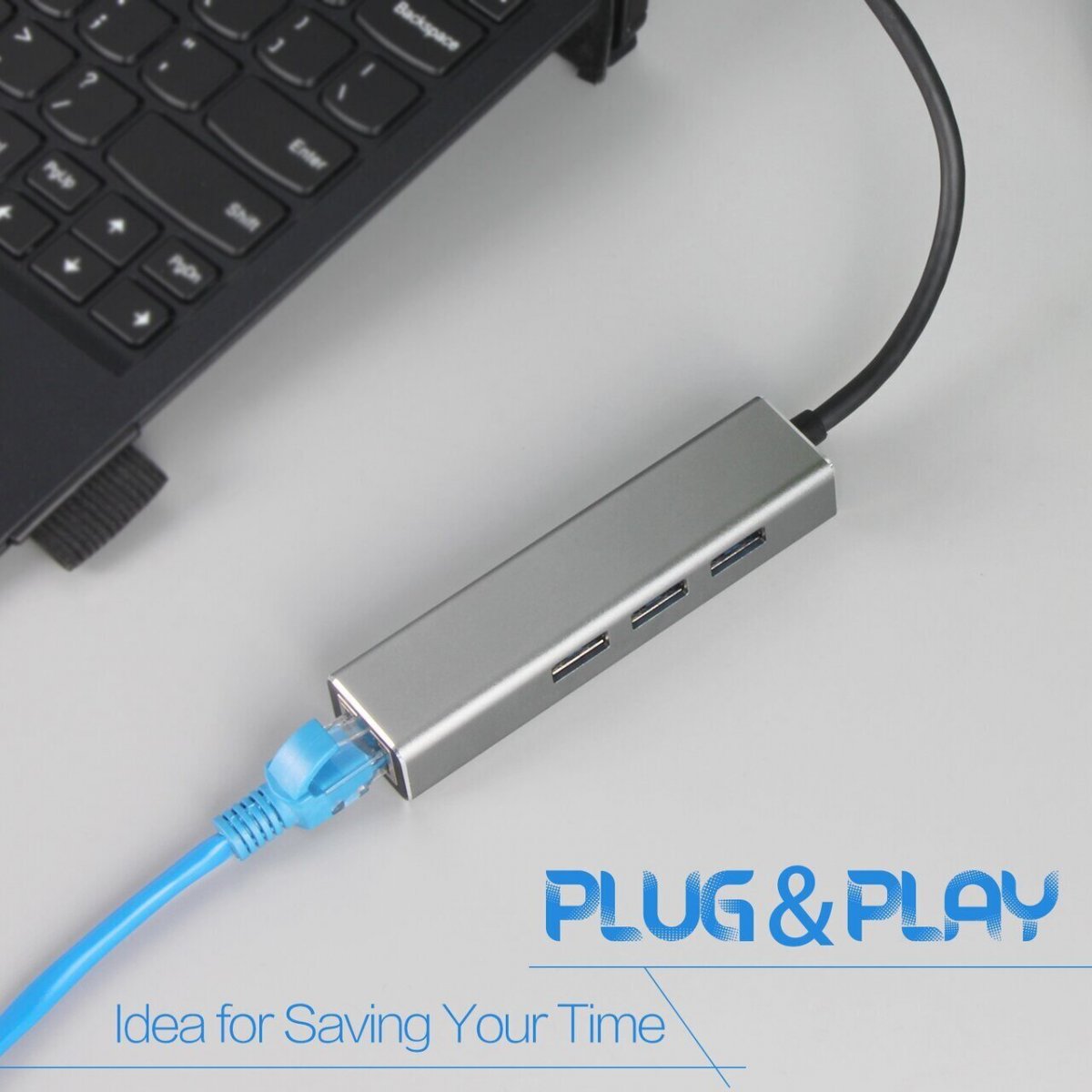 Кабель-концентратор USB 3.1 Type-Cm --> RJ-45+3port USB3.0(f)  Aluminum Shell VCOM <DH311A>