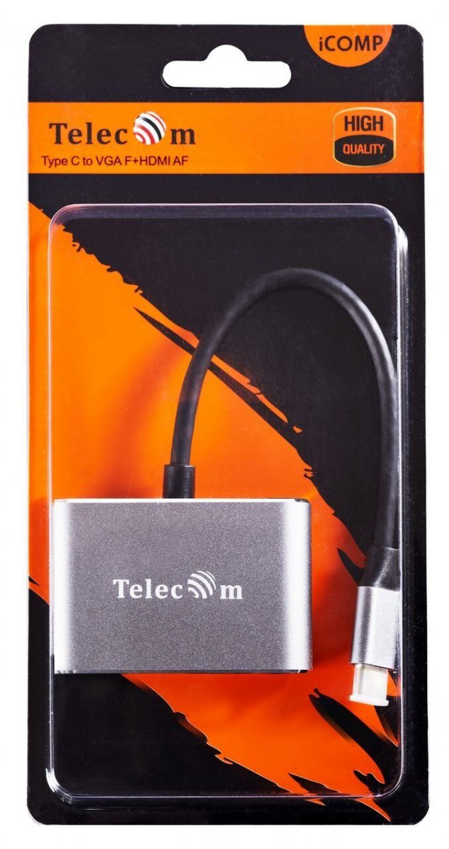 Кабель-концентратор  USB3.1 Type-Cm --> HDMI (f)+VGA(f), Alum Grey 4K@30 Hz,Telecom<TUC050>