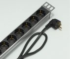 Блок розеток Rem-16 с амперметром, 8 Schuko, 16A, алюм., 19", шнур 3 м.