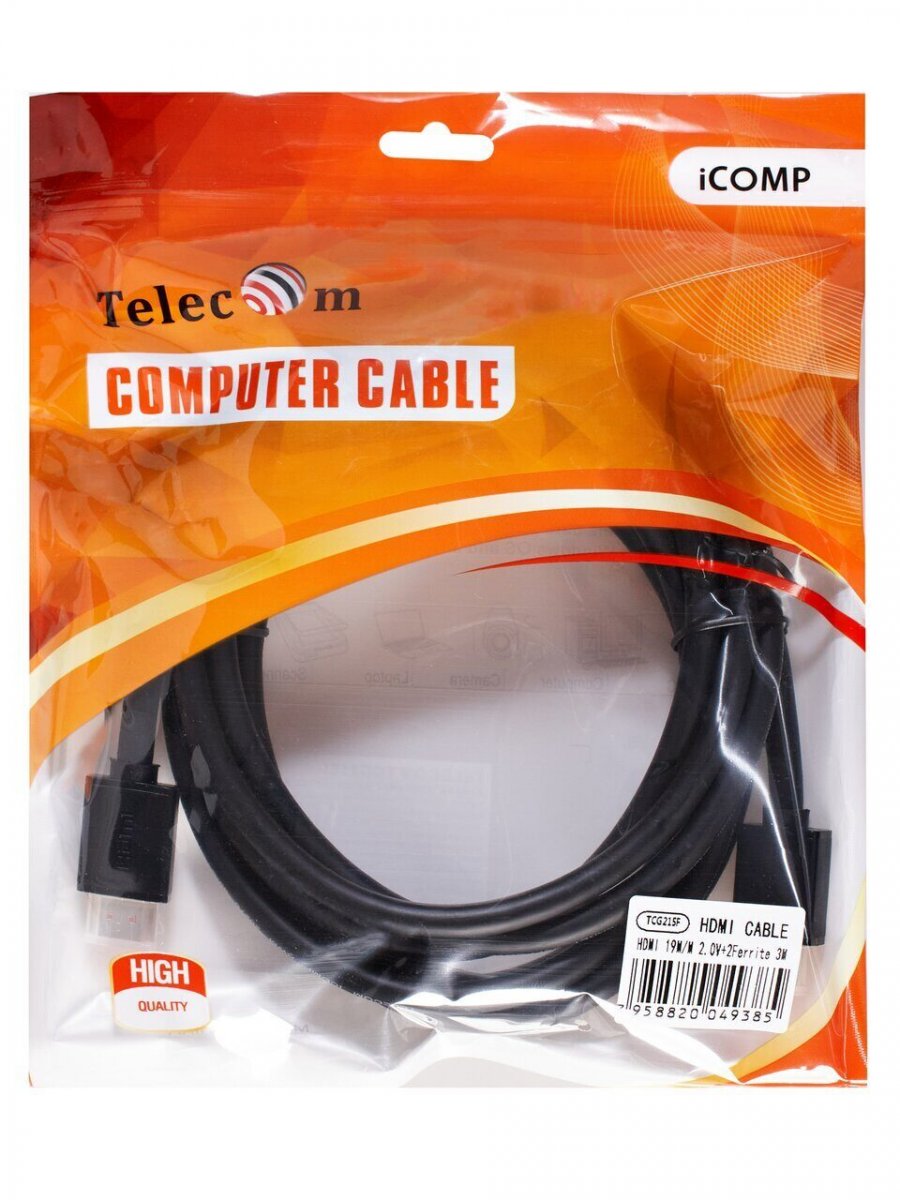 Кабель HDMI-19M --- HDMI-19M ver 2.0+3D/Ethernet ,3m, 2 фильтраTelecom <TCG215F-3M>