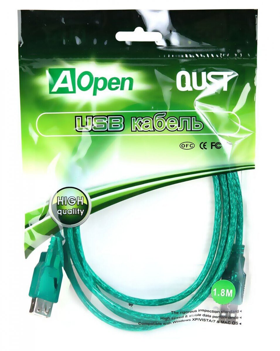 Кабель удлинительный USB2.0 AM/AF1.8m прозрачная изоляция Aopen/Qust (ACU202-1.8MTG)