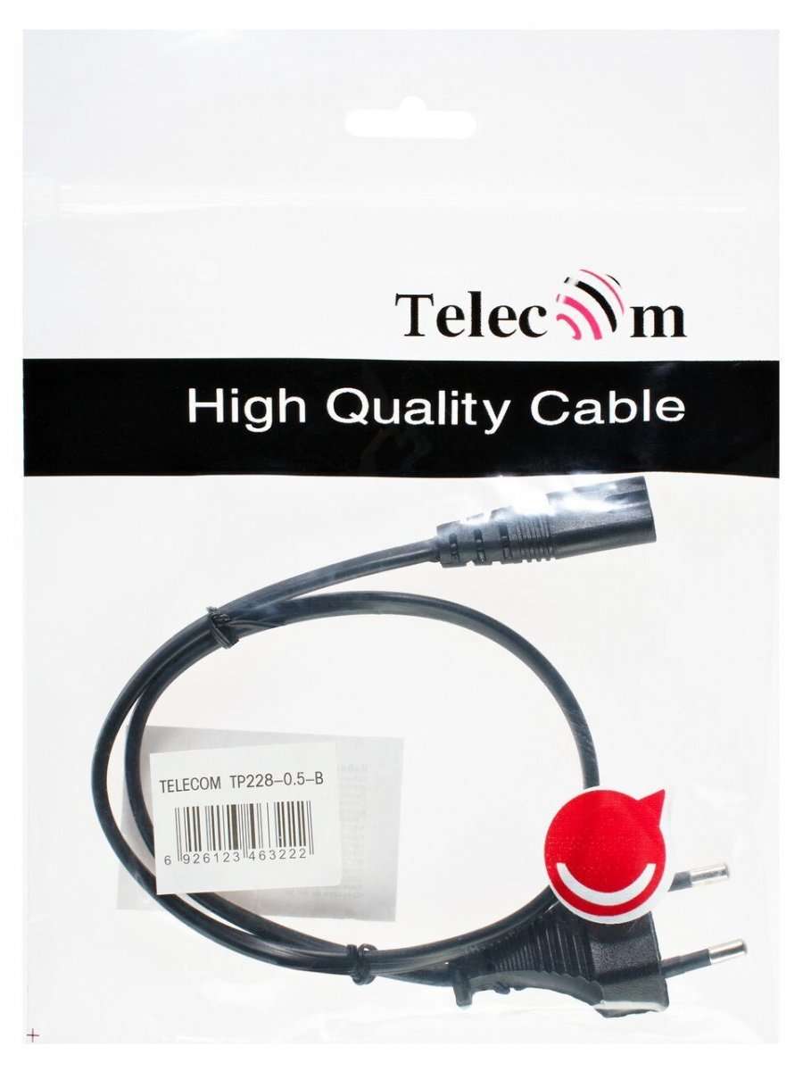 Кабель для аудио-видео техники IEC-320-C7--розетка 220V, 2-pin, 0.5м , черный