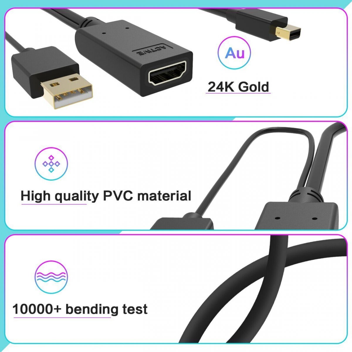 Кабель-переходник HDMI(F) +USB---> miniDP(M) 0.15m  4K*30Hz VCOM<CG497-0.15>