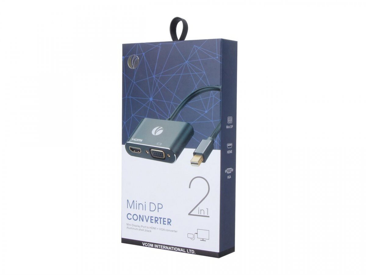 Кабель-переходник miniDisplayPort(M) ---> HDMI(F)+VGA(F)4K@30Hz VCOM Allum shell<CG646M-0.15>