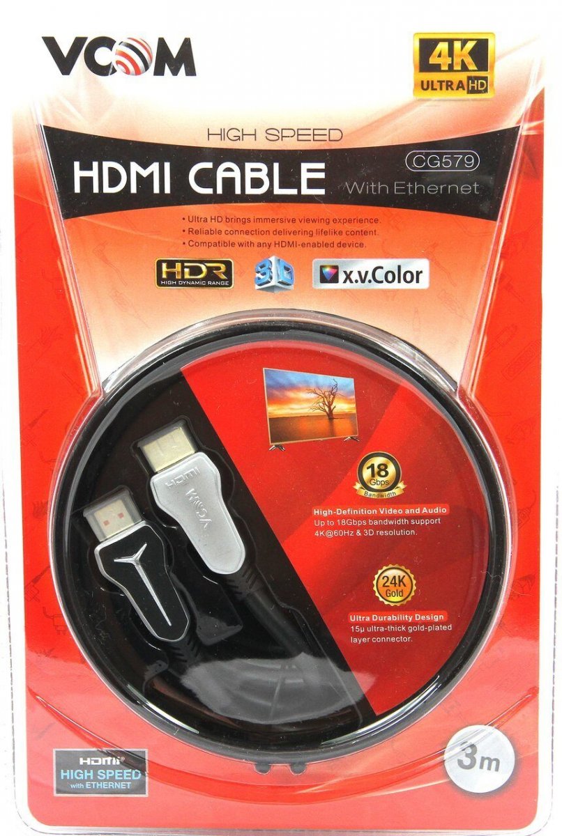 Кабель HDMI 19M/M,ver. 2.0, 4K@60 Hz VCOM CG579-3M